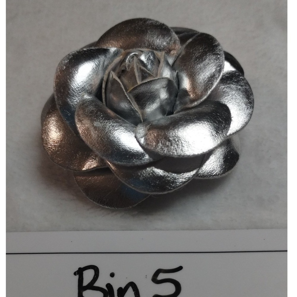 Silver Metallic Camellia Flower Brooch Pin and Hair Clip Floral Accessory - Picture 5 of 5